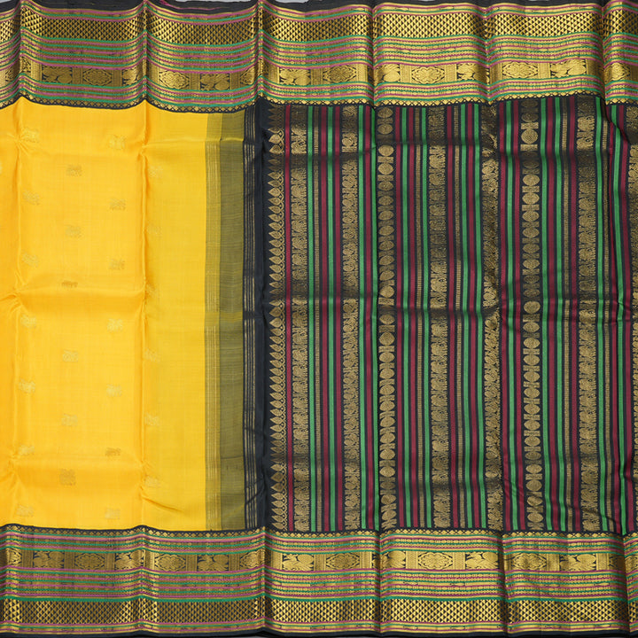 Hayagrivas Handloom Yellow Kanjivaram Silk Saree with Black Border KBF310E14-1