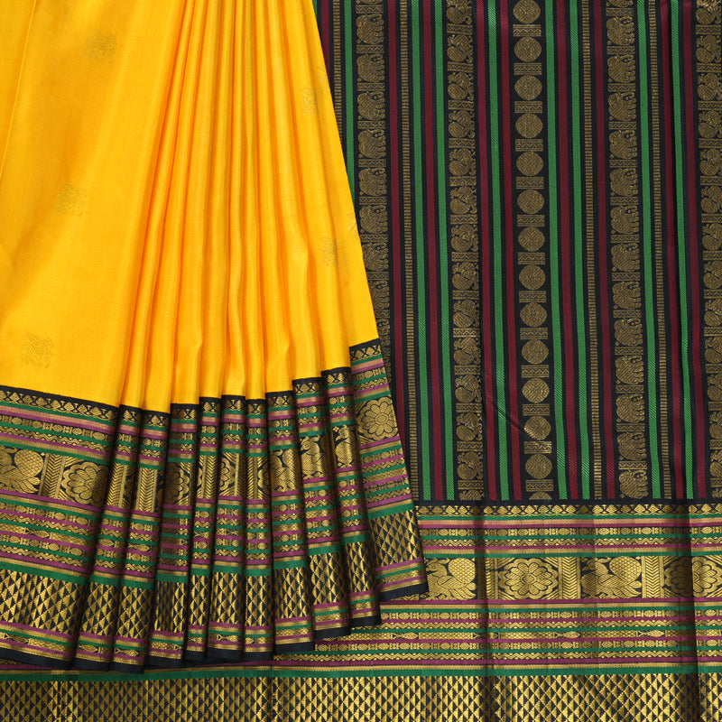 Hayagrivas Handloom Yellow Kanjivaram Silk Saree with Black Border KBF310E14-1