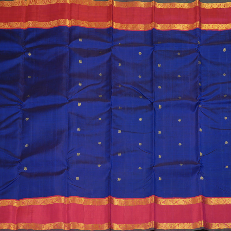 Hayagrivas Handloom Royal Blue Kanjivaram Silk Saree with Reddish-Pink Border KBF310E15-1