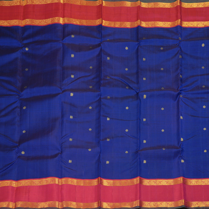 Hayagrivas Handloom Royal Blue Kanjivaram Silk Saree with Reddish-Pink Border KBF310E15-1