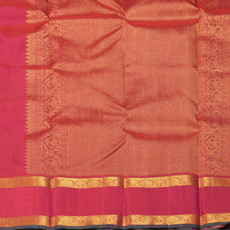 Hayagrivas Handloom Royal Blue Kanjivaram Silk Saree with Reddish-Pink Border KBF310E15-1