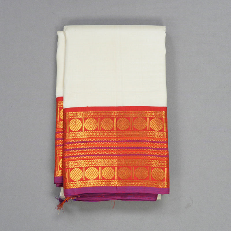 Hayagrivas Handloom Half-White Kanjivaram Silk Saree with Red Border KBF310E19-1