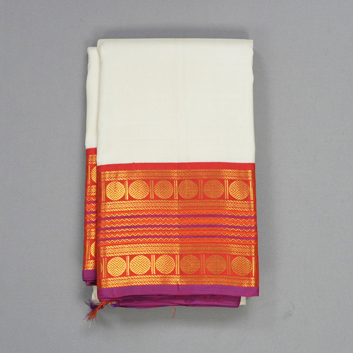 Hayagrivas Handloom Half-White Kanjivaram Silk Saree with Red Border KBF310E19-1