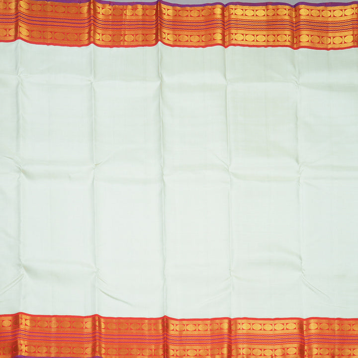 Hayagrivas Handloom Half-White Kanjivaram Silk Saree with Red Border KBF310E19-1