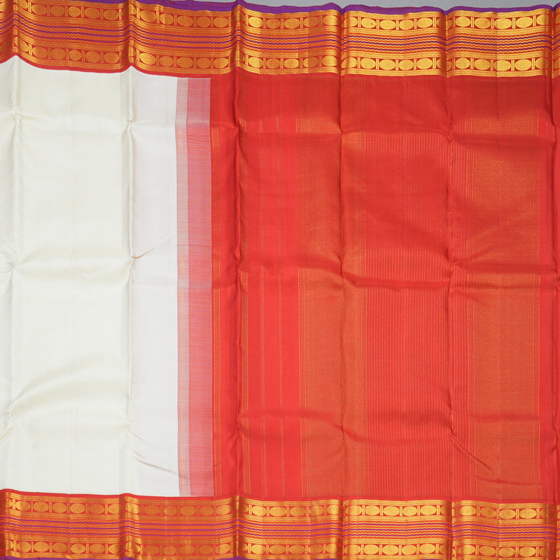 Hayagrivas Handloom Half-White Kanjivaram Silk Saree with Red Border KBF310E19-1