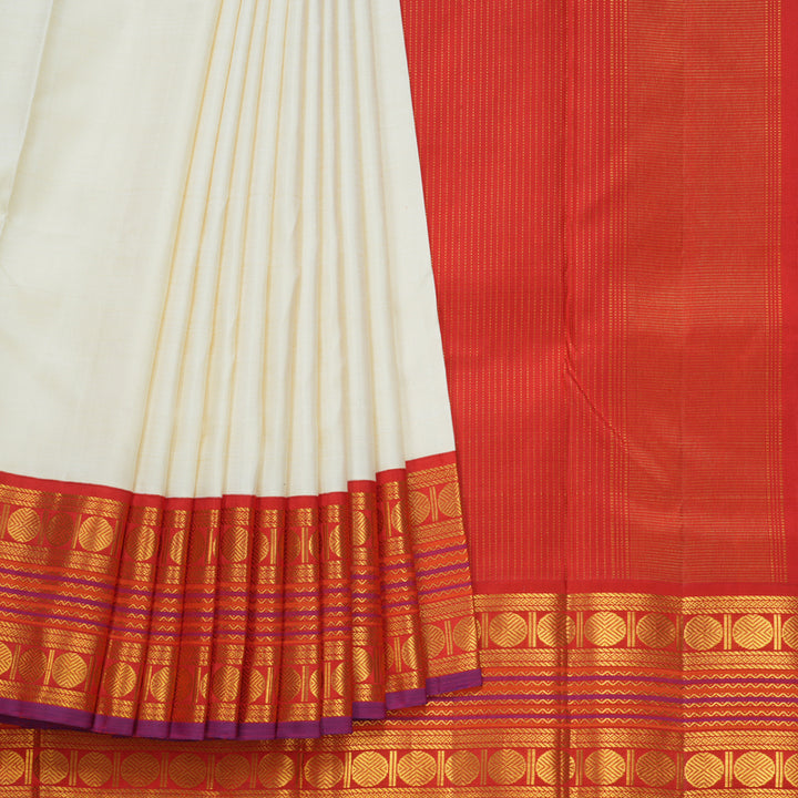 Hayagrivas Handloom Half-White Kanjivaram Silk Saree with Red Border KBF310E19-1