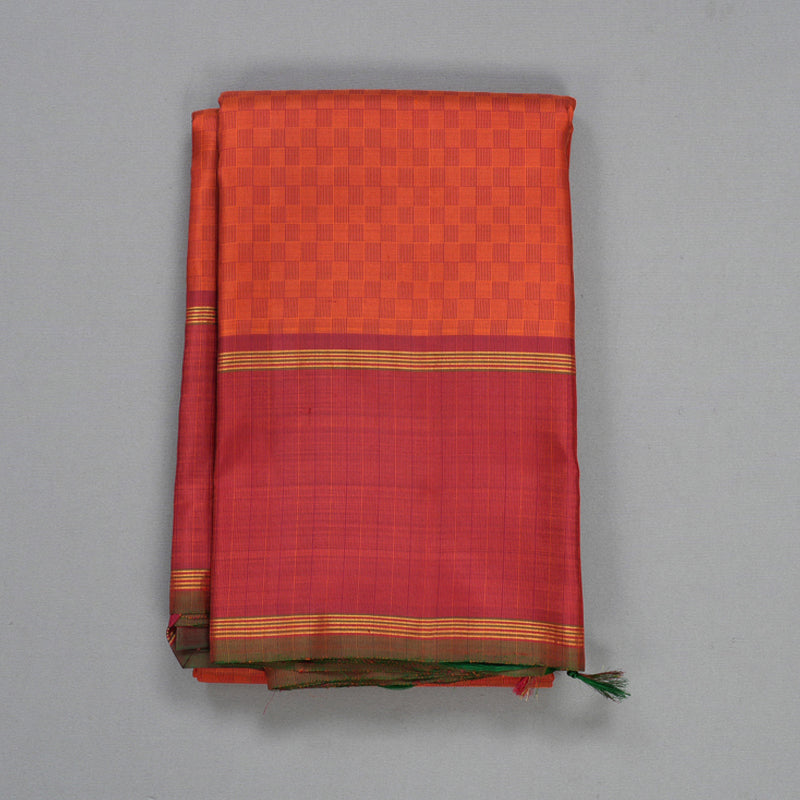 Hayagrivas Handloom Orange (Carpet Checks) Kanjivaram Silk Saree KBF310E6-1