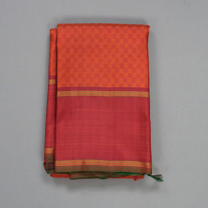 Hayagrivas Handloom Orange (Carpet Checks) Kanjivaram Silk Saree KBF310E6-1