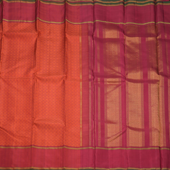 Hayagrivas Handloom Orange (Carpet Checks) Kanjivaram Silk Saree KBF310E6-1