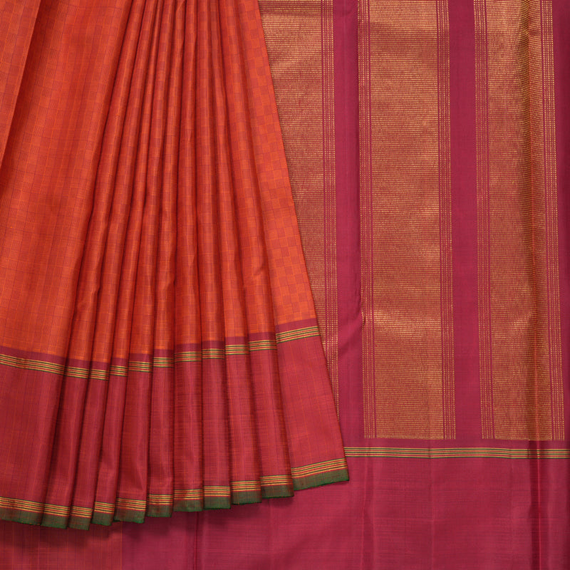 Hayagrivas Handloom Orange (Carpet Checks) Kanjivaram Silk Saree KBF310E6-1