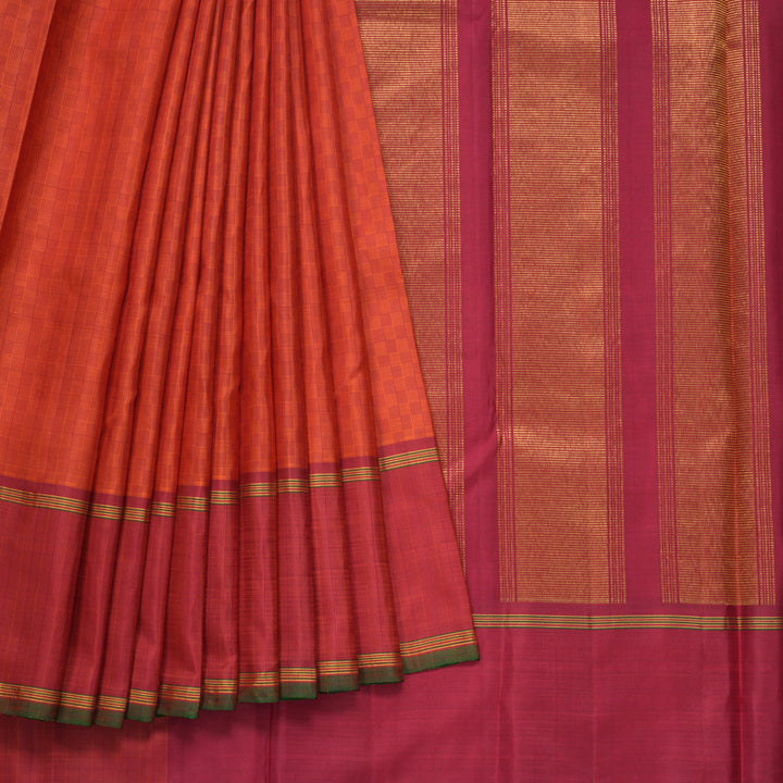 Hayagrivas Handloom Orange (Carpet Checks) Kanjivaram Silk Saree KBF310E6-1