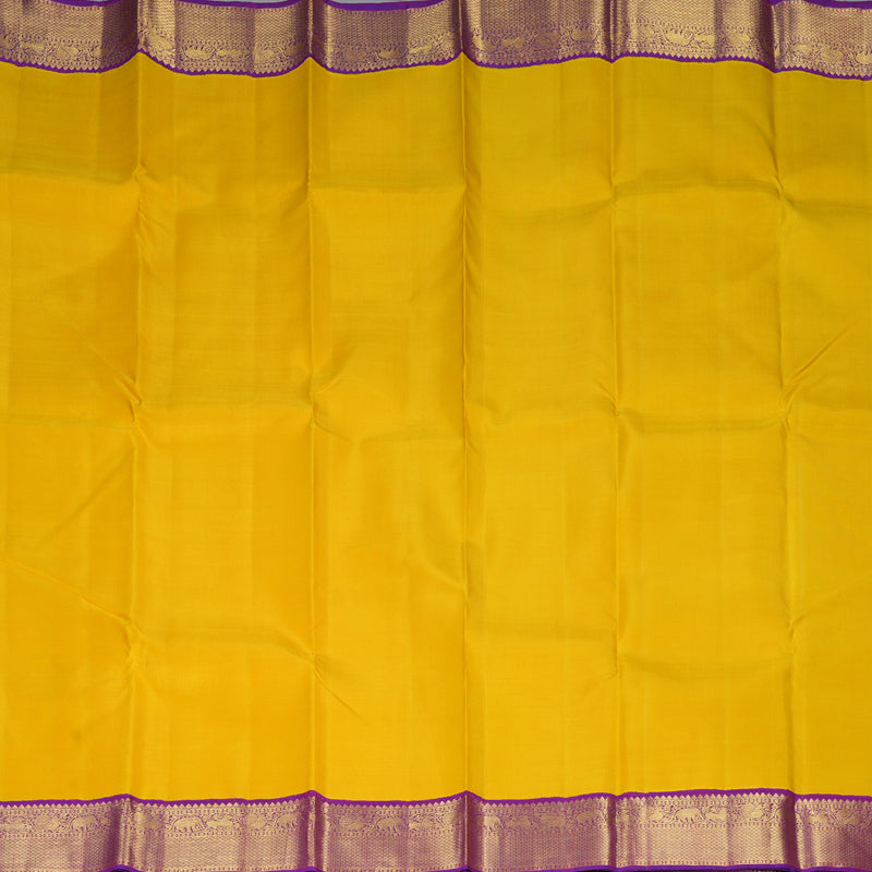Hayagrivas Handloom Yellow Kanjivaram Silk Saree with Purple Border KBF312E1-1