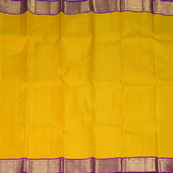 Hayagrivas Handloom Yellow Kanjivaram Silk Saree with Purple Border KBF312E1-1