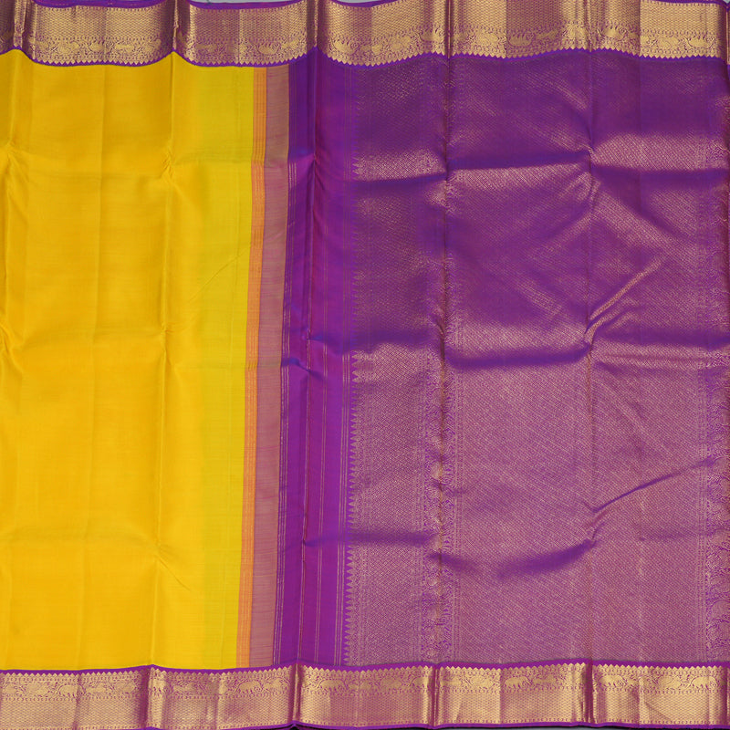 Hayagrivas Handloom Yellow Kanjivaram Silk Saree with Purple Border KBF312E1-1