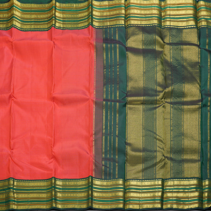 Hayagrivas Handloom Pink Kanjivaram Silk Saree with Bottle Green Border KBF312E2-1