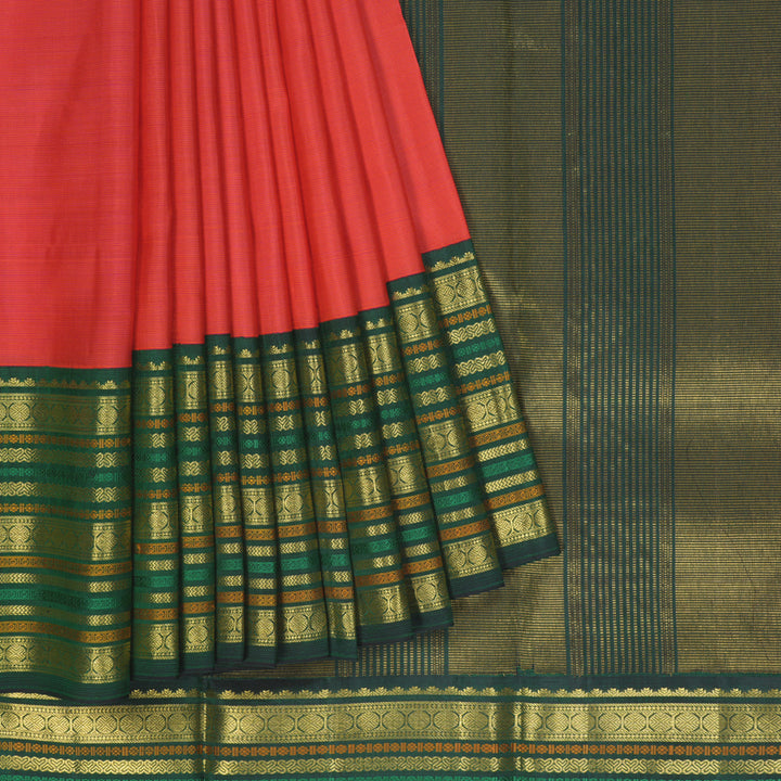 Hayagrivas Handloom Pink Kanjivaram Silk Saree with Bottle Green Border KBF312E2-1