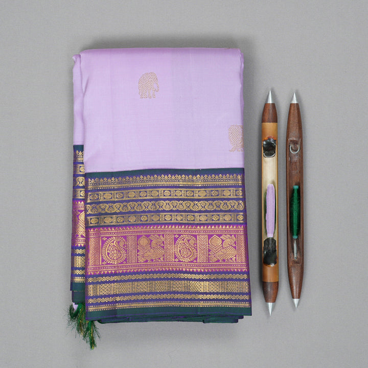 Hayagrivas Handloom Lavendar Kanjivaram Silk Saree with Mayilkazhuthu Border KBF312E8-1