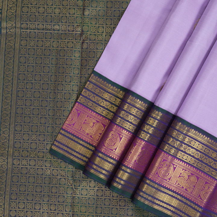 Hayagrivas Handloom Lavendar Kanjivaram Silk Saree with Mayilkazhuthu Border KBF312E8-1