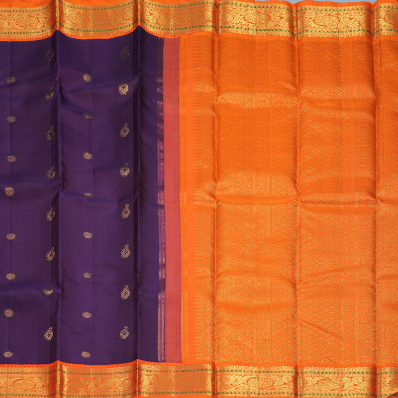Hayagrivas Handloom Purple Kanjivaram Silk Saree with Orange Border KBF312E9-1