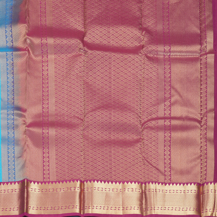 Hayagrivas Handloom Sky Blue Kanjivaram Silk Saree with Burgundy Border KBF316E11-2