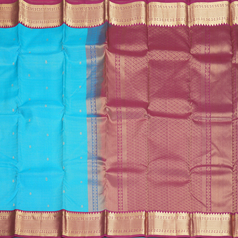 Hayagrivas Handloom Sky Blue Kanjivaram Silk Saree with Burgundy Border KBF316E11-2