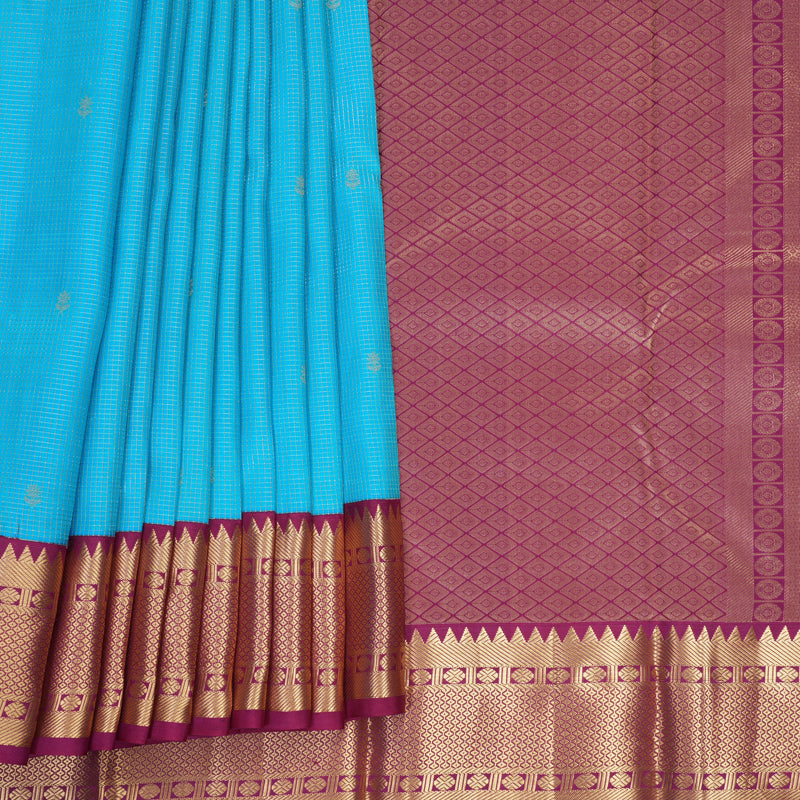 Hayagrivas Handloom Sky Blue Kanjivaram Silk Saree with Burgundy Border KBF316E11-2