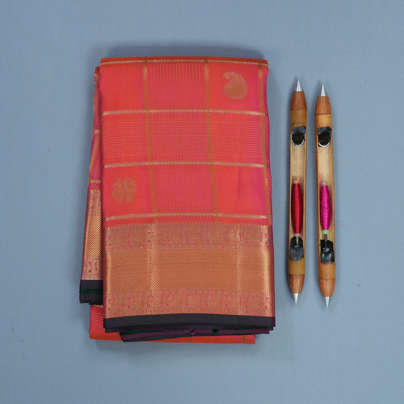 Hayagrivas Handloom Orangish-Pink Kanjivaram Silk Saree KBF316E11-7