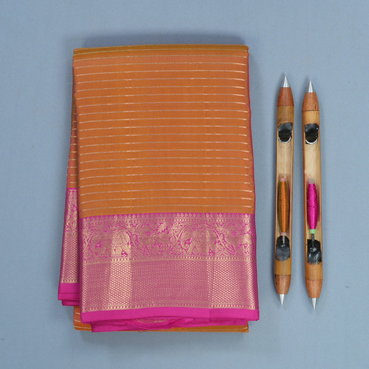 Hayagrivas Handloom Sunset Orange Kanjivaram Silk Saree with Rani Pink Border KBF316E8-2