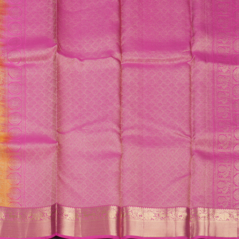 Hayagrivas Handloom Sunset Orange Kanjivaram Silk Saree with Rani Pink Border KBF316E8-2