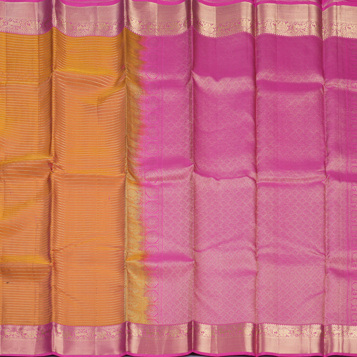 Hayagrivas Handloom Sunset Orange Kanjivaram Silk Saree with Rani Pink Border KBF316E8-2