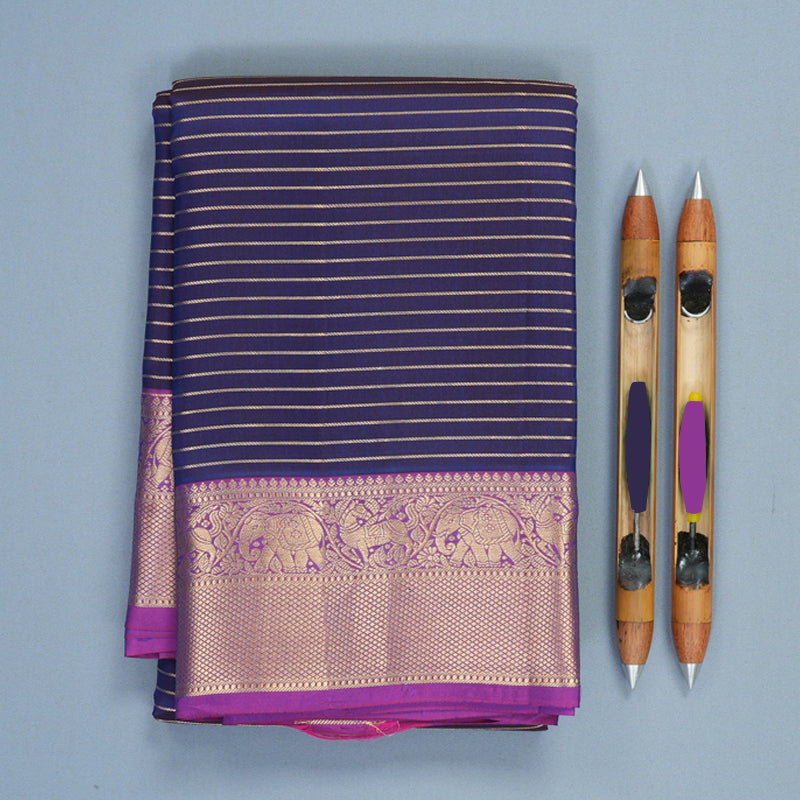 Hayagrivas Handloom Midnight Blue Kanjivaram Silk Saree with Purple Border KBF316E8-4