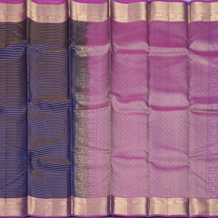 Hayagrivas Handloom Midnight Blue Kanjivaram Silk Saree with Purple Border KBF316E8-4