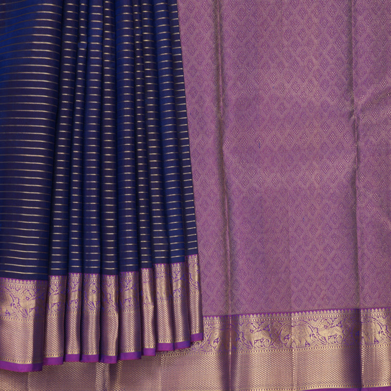 Hayagrivas Handloom Midnight Blue Kanjivaram Silk Saree with Purple Border KBF316E8-4