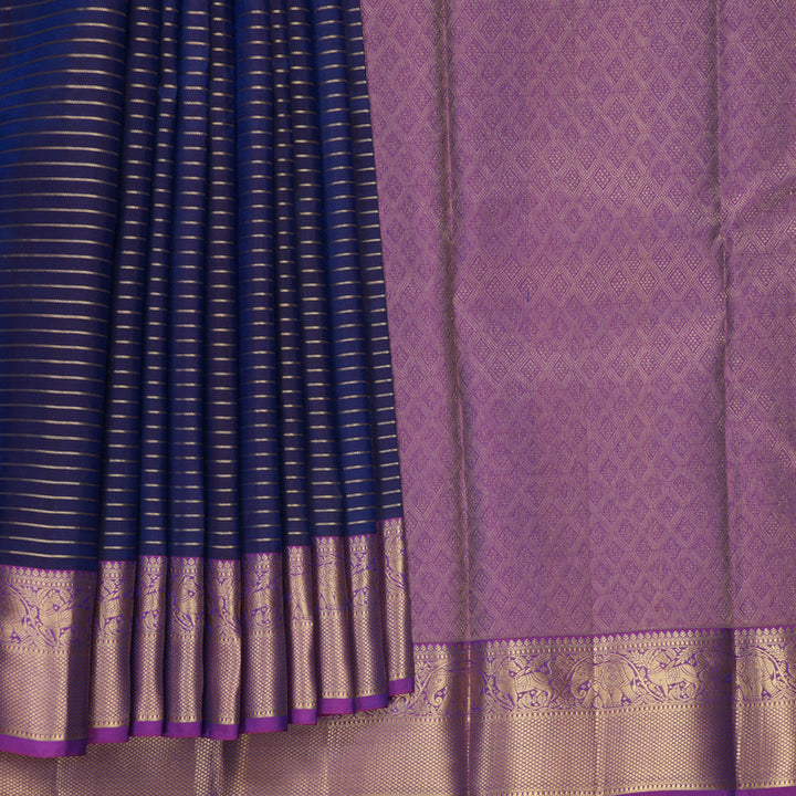 Hayagrivas Handloom Midnight Blue Kanjivaram Silk Saree with Purple Border KBF316E8-4