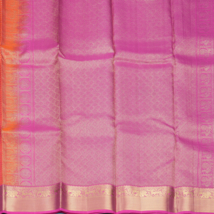 Hayagrivas Handloom Orangish-Pink Kanjivaram Silk Saree with Rani Pink Border KBF316E8-6