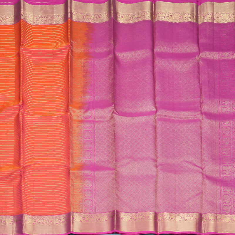 Hayagrivas Handloom Orangish-Pink Kanjivaram Silk Saree with Rani Pink Border KBF316E8-6