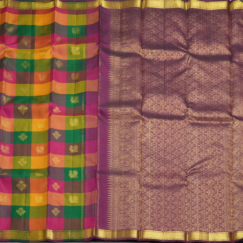 Hayagrivas Handloom Multicolour Checks Kanjivaram Silk Saree KBF318E1-1