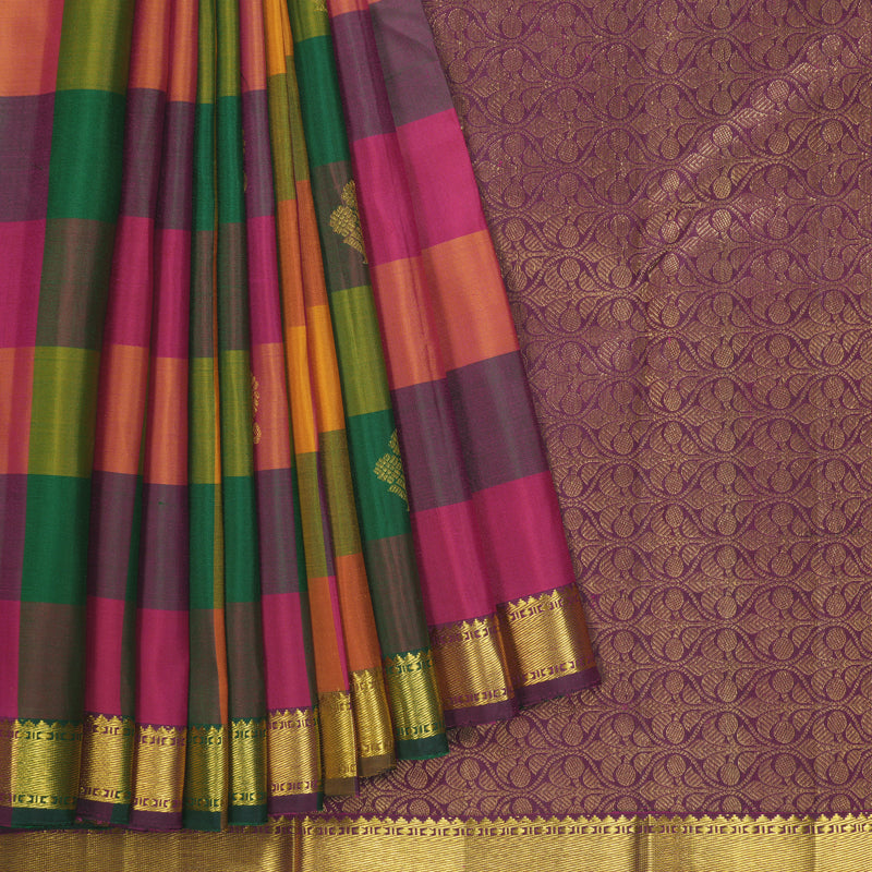 Hayagrivas Handloom Multicolour Checks Kanjivaram Silk Saree KBF318E1-1