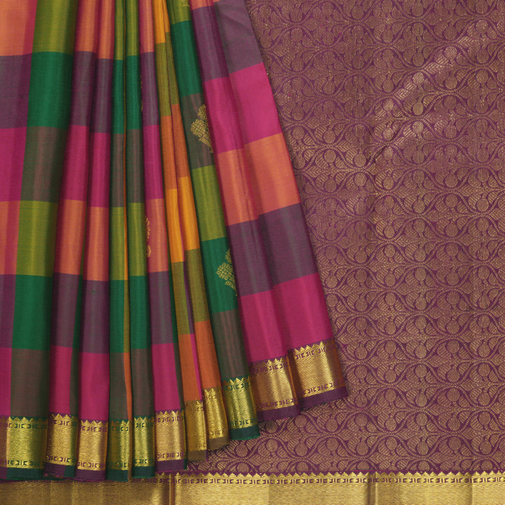 Hayagrivas Handloom Multicolour Checks Kanjivaram Silk Saree KBF318E1-1