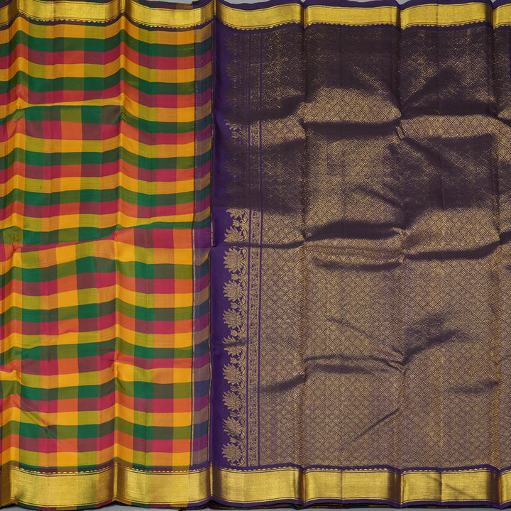 Hayagrivas Handloom Multicolour Checks Kanjivaram Silk Saree KBF318E2-2