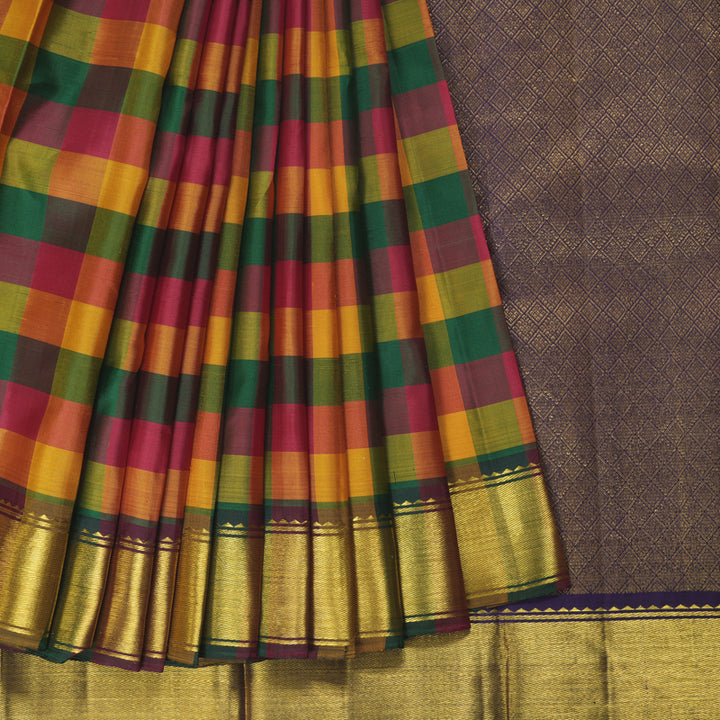 Hayagrivas Handloom Multicolour Checks Kanjivaram Silk Saree KBF318E2-2