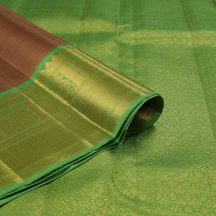 Hayagrivas Handloom Chocolate Brown Kanjivaram Silk Saree with Parrot Green Border KBF325E2-1