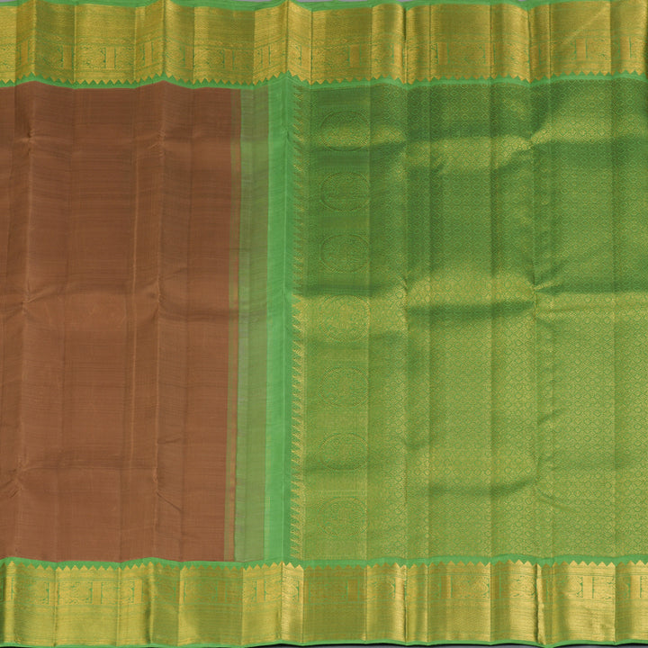 Hayagrivas Handloom Chocolate Brown Kanjivaram Silk Saree with Parrot Green Border KBF325E2-1