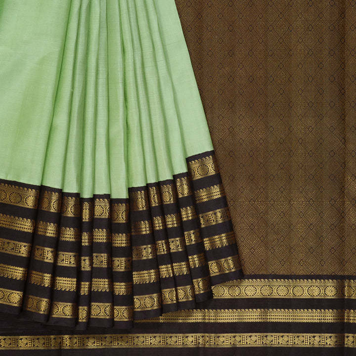 Hayagrivas Handloom Pista Green Kanjivaram Silk Saree with Midnight Blue Border KBF325E2-2