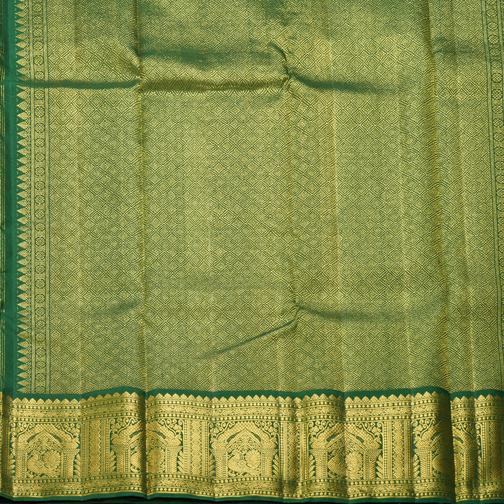 Hayagrivas Handloom Bright Pink Kanjivaram Silk Saree with Bottle Green Border KBF325E2-3