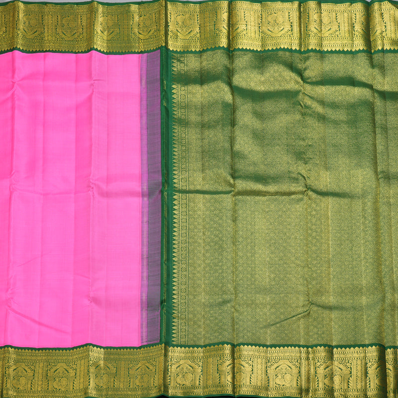 Hayagrivas Handloom Bright Pink Kanjivaram Silk Saree with Bottle Green Border KBF325E2-3