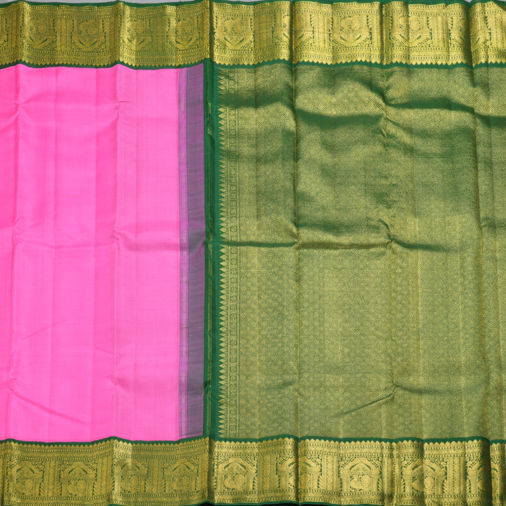 Hayagrivas Handloom Bright Pink Kanjivaram Silk Saree with Bottle Green Border KBF325E2-3