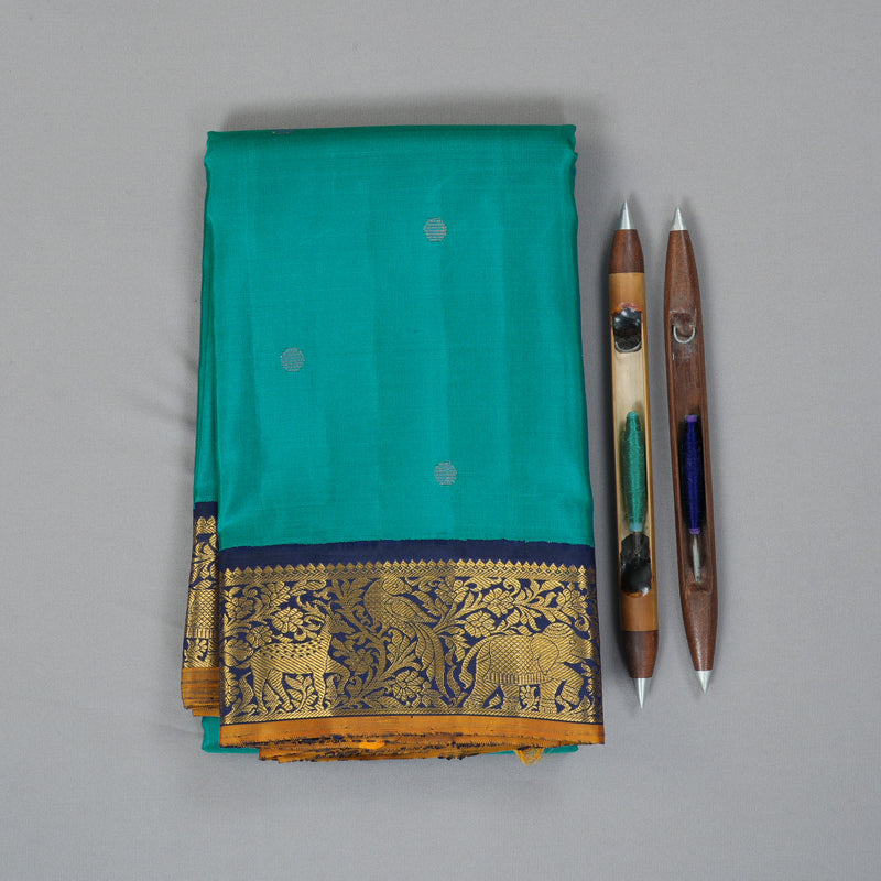 Hayagrivas Handloom Rama Green Kanjivaram Silk Saree with Navy Blue Border KBF325E3-1