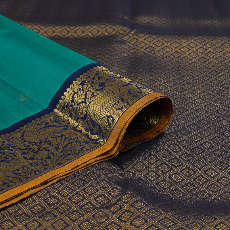 Hayagrivas Handloom Rama Green Kanjivaram Silk Saree with Navy Blue Border KBF325E3-1