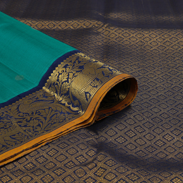 Hayagrivas Handloom Rama Green Kanjivaram Silk Saree with Navy Blue Border KBF325E3-1
